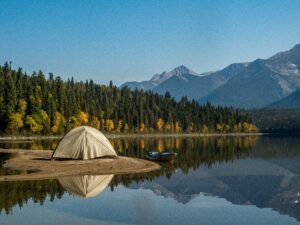 tent camping on lake